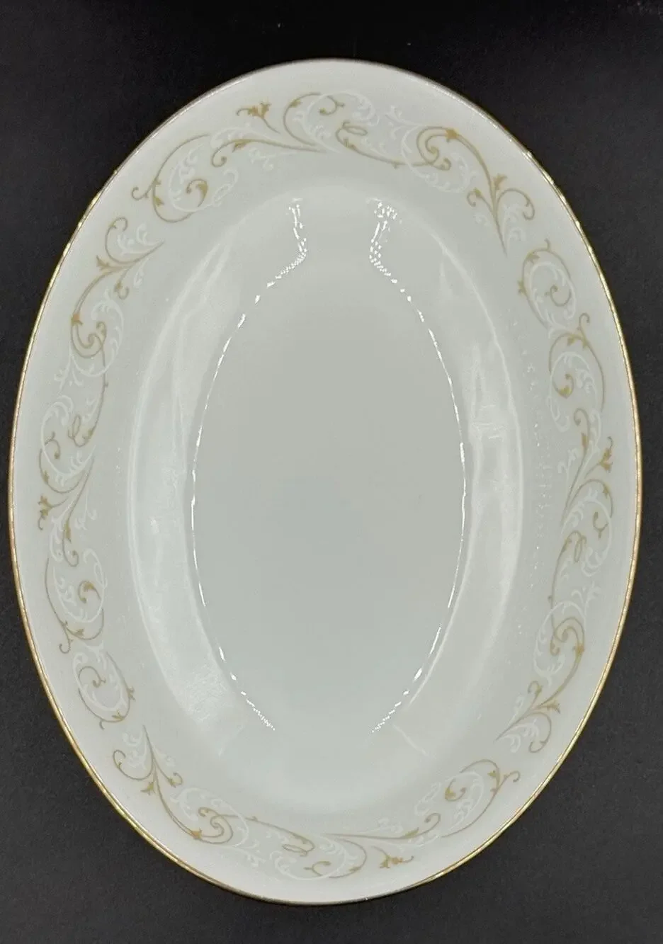 Noritake Duetto 6610 Oval Vegetable Serving Bowl 9.75” Gold Scroll Japan